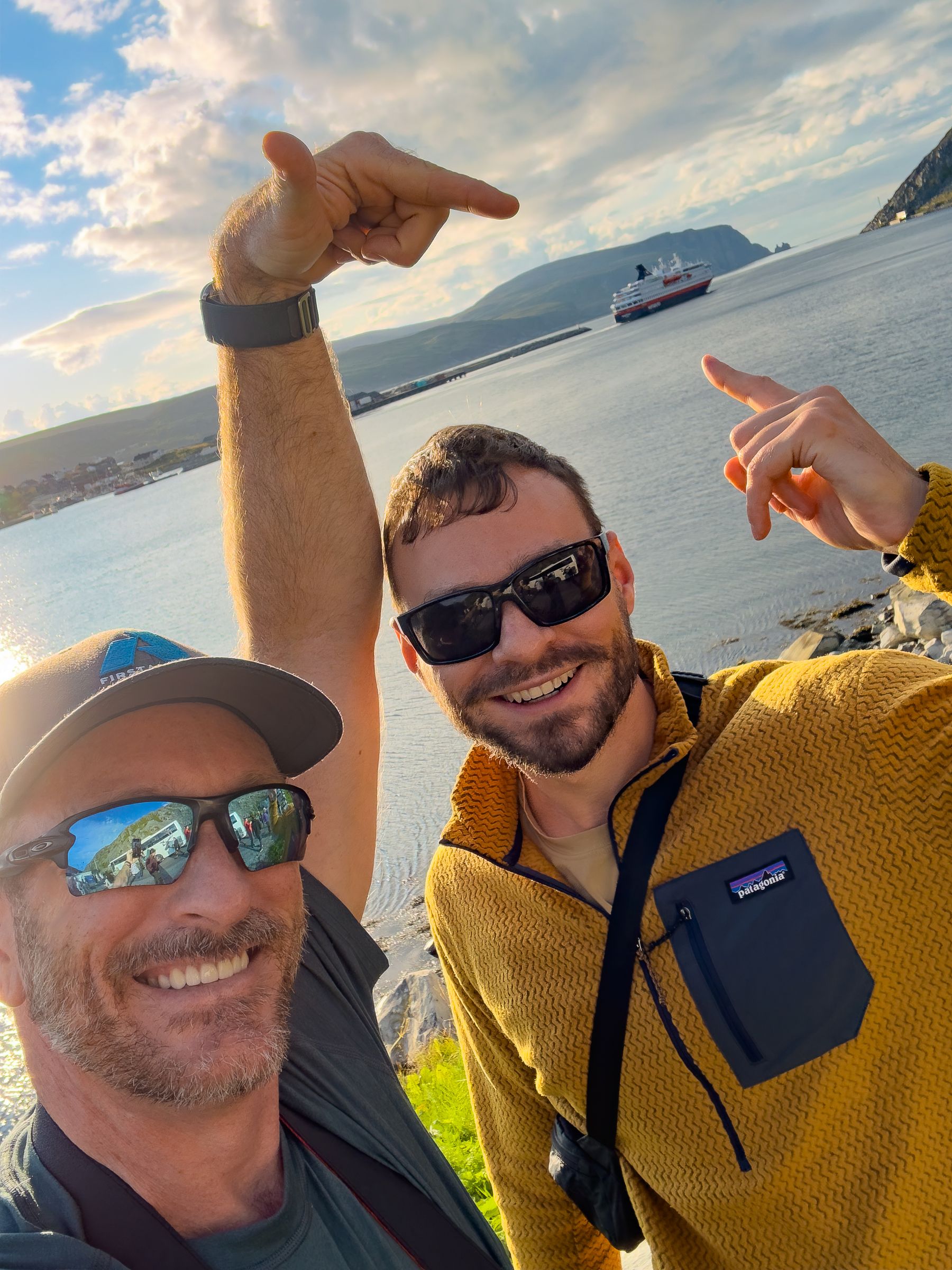 Me and Seth Pointing at Hurtigruten, Kjollefjord, Finnmark 2